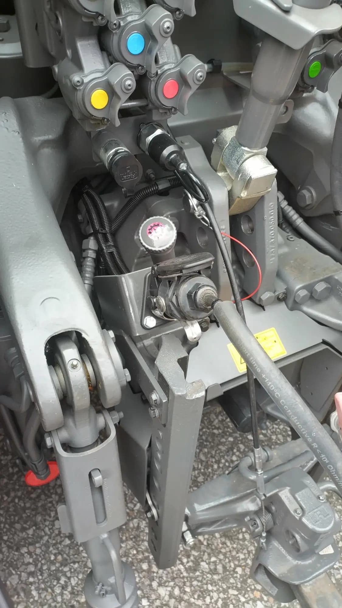 The 15-pin socket with the tipper trailer’s mating plug clipped in, ready to work